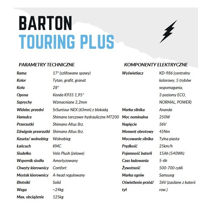 Rower elektryczny Barton Touring Plus 28" Granat